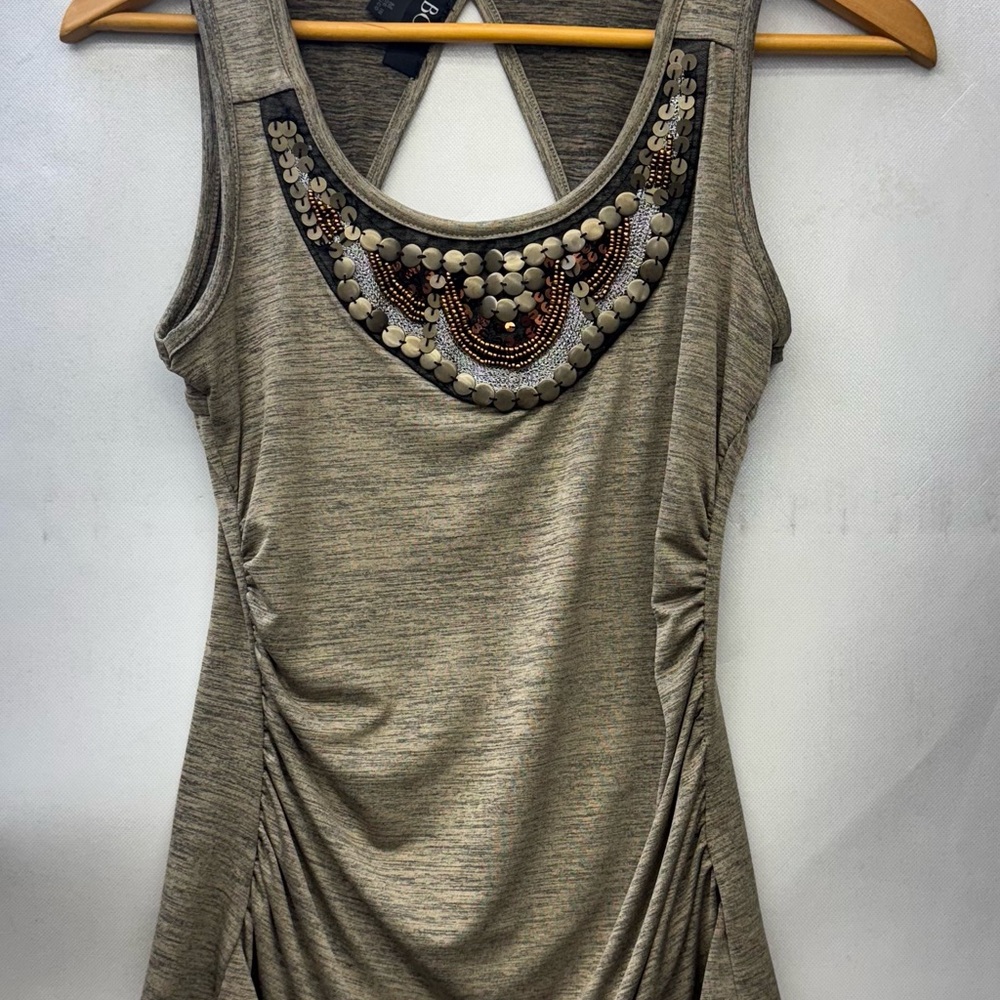 BCX Gray Embellished Ruched Tank Top y2k